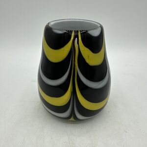 Vase Glass Hand Blown Black White Yellow Small 4.5” Candle Holder